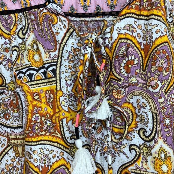 Anthropologie Emma Kayleigh Pink printed tie neck boho balloon sleeve blouse xxs - Picture 12 of 16